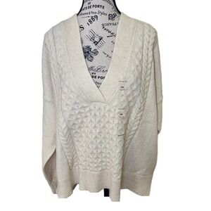 Nautica NWT Boxy V-Neck Cream Knit Sweater | Size XXL